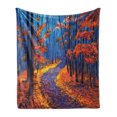 thumbnail image 1 of Country Soft Flannel Fleece Throw Blanket, Dark and Deep in the Forest in Fall Autumn Season Calm Nature Art Paint, Cozy Plush for Indoor and Outdoor Use, 50" x 70", Orange Navy, by Ambesonne, 1 of 5