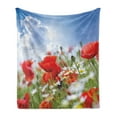 thumbnail image 1 of Country Soft Flannel Fleece Throw Blanket, Idyllic Spring Meadow Poppy and Daisy Flowers Sunny Air Clouds Garden Design, Cozy Plush for Indoor and Outdoor Use, 70" x 90", Multicolor, by Ambesonne, 1 of 5
