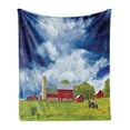 thumbnail image 1 of Country Soft Flannel Fleece Throw Blanket, Landscape Scenery View Warehouse Barn Clear Clouds Fields Photo, Cozy Plush for Indoor and Outdoor Use, 70" x 90", Apple Green White, by Ambesonne, 1 of 6