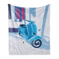 thumbnail image 1 of Country Soft Flannel Fleece Throw Blanket, Mini Scooter in Soft Mediterranean Mid Day Italian Town Life Art Paint Print, Cozy Plush for Indoor and Outdoor Use, 50" x 70", Blue Grey, by Ambesonne, 1 of 6