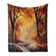 Country Soft Flannel Fleece Throw Blanket, Paint of a Forest with Autumn Color Leaves Fall Time Sadness Season Theme Art, Cozy Plush for Indoor and Outdoor Use, 50" x 70", Orange Brown, by Ambesonne