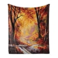 thumbnail image 1 of Country Soft Flannel Fleece Throw Blanket, Paint of a Forest with Autumn Color Leaves Fall Time Sadness Season Theme Art, Cozy Plush for Indoor and Outdoor Use, 60" x 80", Orange Brown, by Ambesonne, 1 of 6