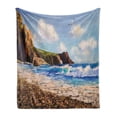 thumbnail image 1 of Country Soft Flannel Fleece Throw Blanket, Painting of a Sea Coast with Rock Beach Shore Wave and Seagull Nature Art, Cozy Plush for Indoor and Outdoor Use, 60" x 80", Blue Brown White, by Ambesonne, 1 of 5