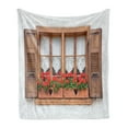thumbnail image 1 of Country Soft Flannel Fleece Throw Blanket, Print of Old European Windows with Shutters and Flowers Pots in Rurals Boho, Cozy Plush for Indoor and Outdoor Use, 70" x 90", Brown White Red, by Ambesonne, 1 of 6