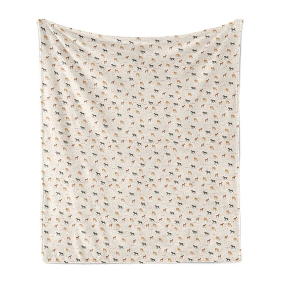 Country Soft Flannel Fleece Throw Blanket, Repetitive Farm Themed Party Pattern of Polka Dots Flags and Horse, Cozy Plush for Indoor and Outdoor Use, 70" x 90", Champagne and Multicolor, by Ambesonne