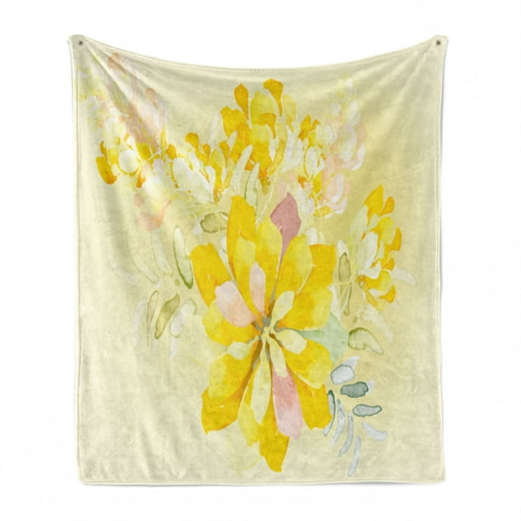 Country Soft Flannel Fleece Throw Blanket, Romantic White Flowers Leaves Orchids Abstract Backdrop Image Print, Cozy Plush for Indoor and Outdoor Use, 50" x 70", Multicolor, by Ambesonne