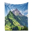 thumbnail image 1 of Country Soft Flannel Fleece Throw Blanket, Springtime in Countryside Rural Valley with Village Tranquil Serene Life Image, Cozy Plush for Indoor and Outdoor Use, 50" x 70", Green Blue, by Ambesonne, 1 of 5