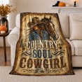 thumbnail image 1 of Country Soul Cowgirl Western Horse Portrait Vintage Distressed, Warm Flannel Blanket for Ranch House and Living Room, Festive autumn celebration Scene, Horse Lovers autumn celebration Gift, 1 of 9