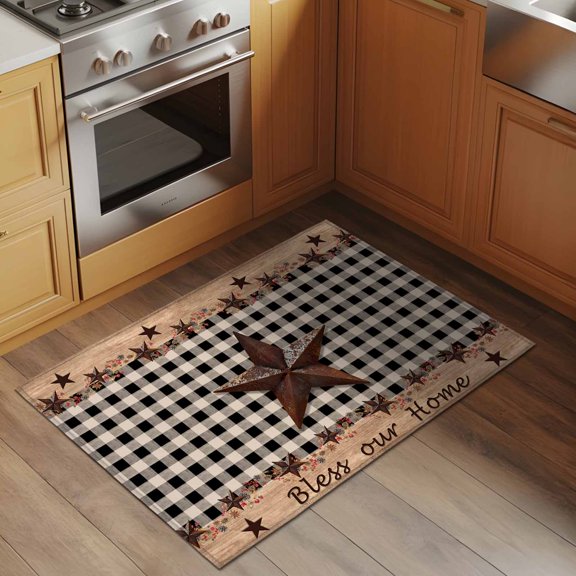 Country Star 2x3 Rug for Entryway Front Door Kitchen Sink Area, Farmhouse Texas Star Low Pile Washable Non Slip Rectangle Area Rug
