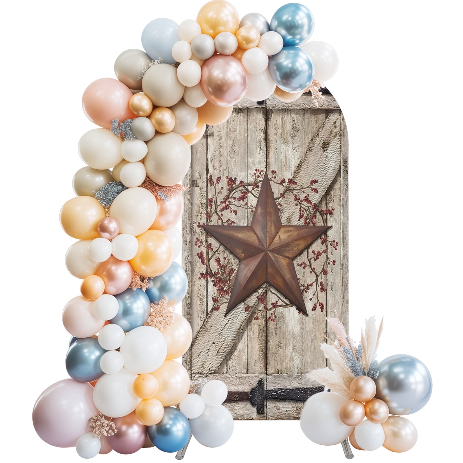 Country Star Arch Backdrop Covers 5 FT, VintageRust Yellow Star Berry ...