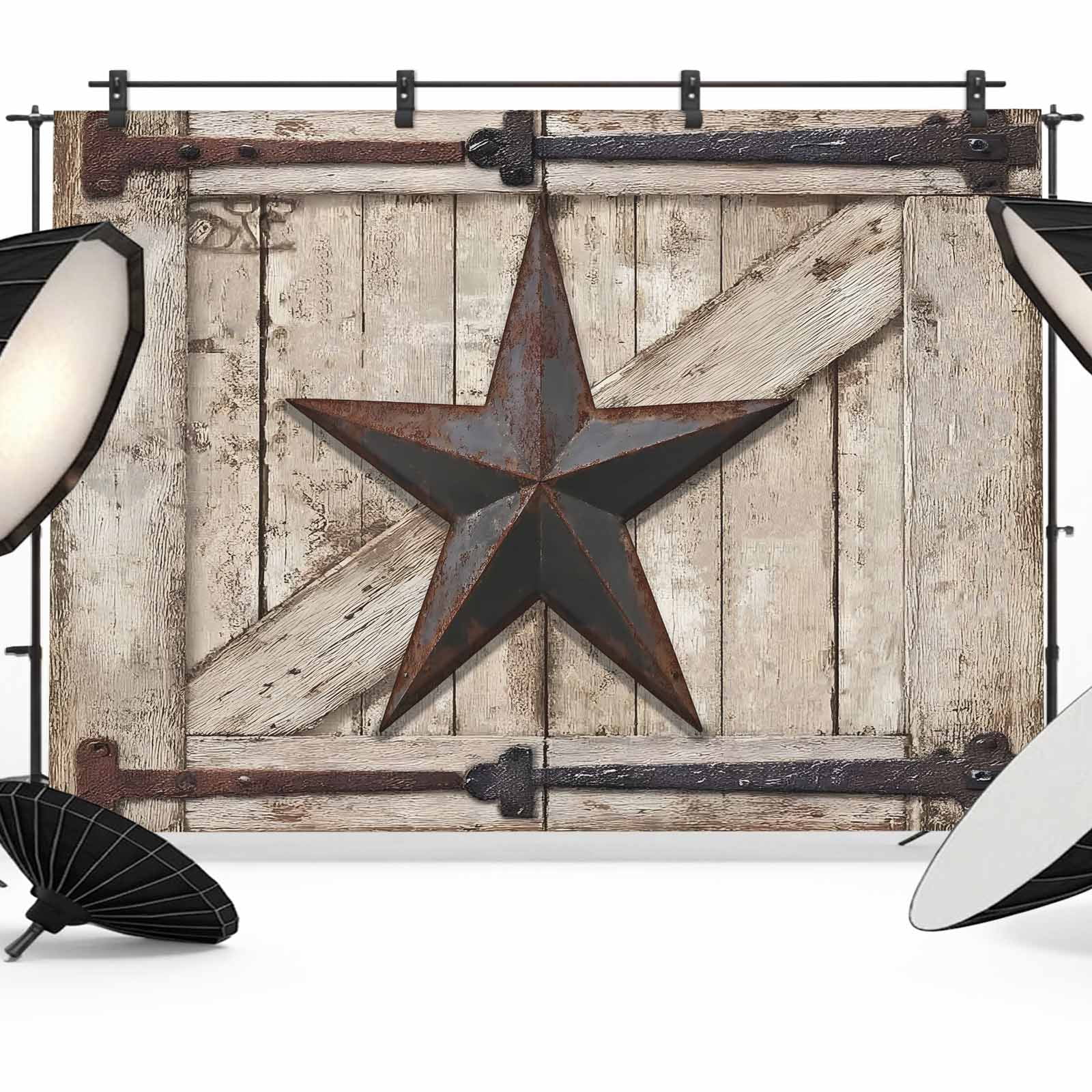 Country Star Backdrop for Photography, Retro Rust Grey Blue Star Beige ...