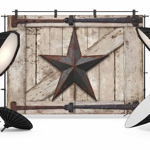 Country Star Backdrop for Photography, Retro Rust Grey Blue Star Beige Farmhouse Door Photo Backdrop Portrait Background Party Banner Photo Backgrounds for Studio Booth Props, 10x8ft