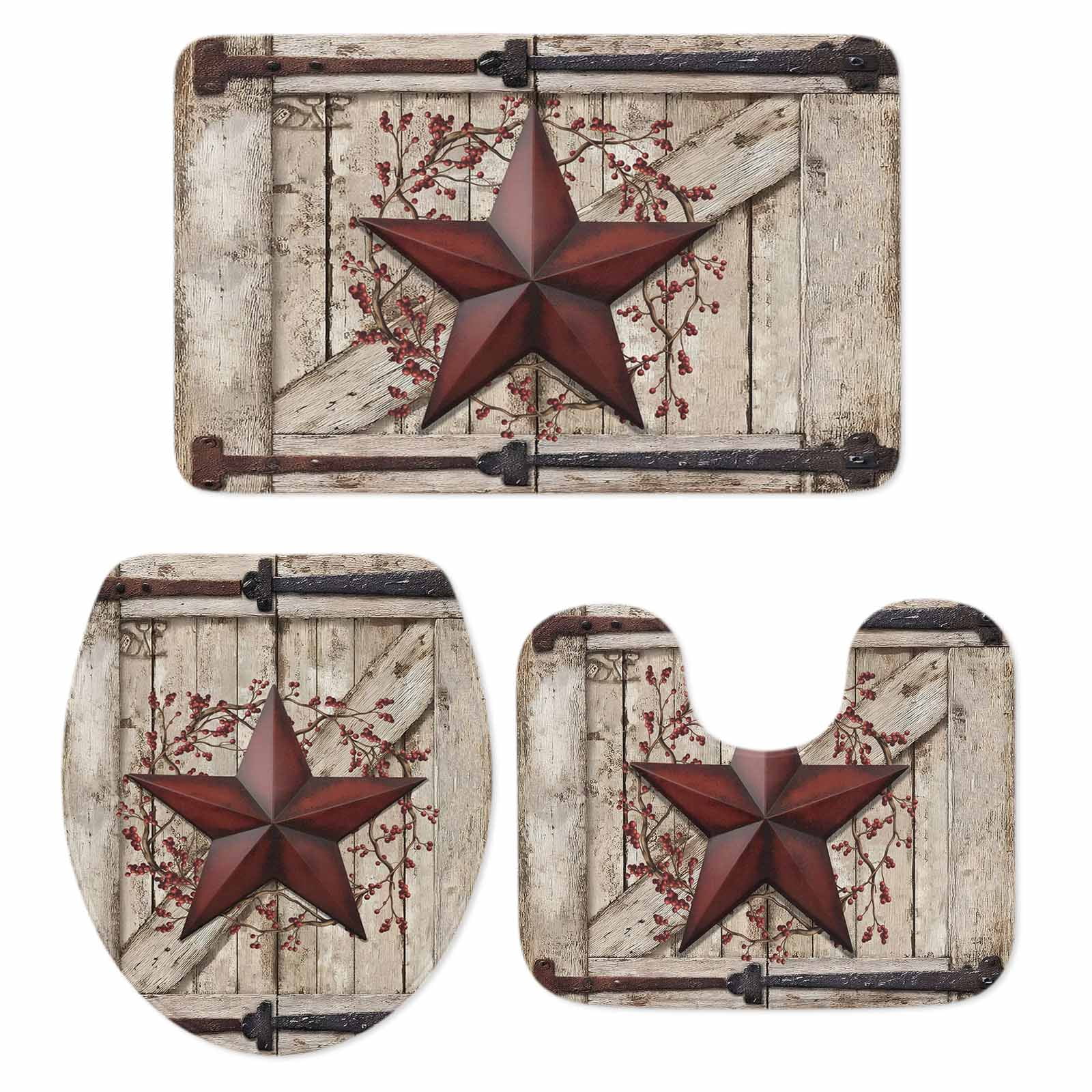 Country Star Bathroom Rugs Set Vintage Dark Black Red Star Berry Beige ...