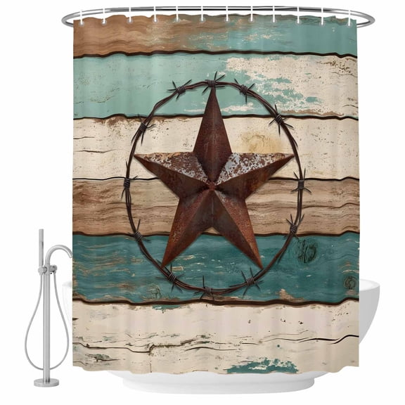 Country Star Bathroom Shower Curtains with Hooks, Texas Star Waterproof Fabric Washable Shower Curtain for Home Hotel Bathtub Decor 36x72 Inch