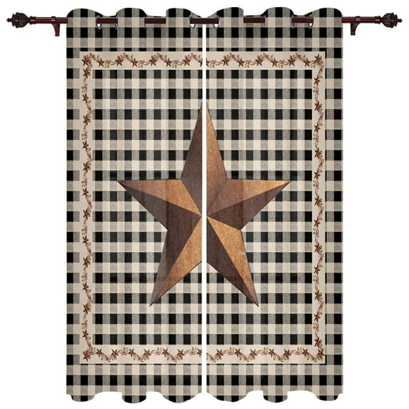 Country Star Berry Retro Black Plaid Curtains for Living Room Kitchen Window Curtain Luxury Curtains for Bedroom Kids
