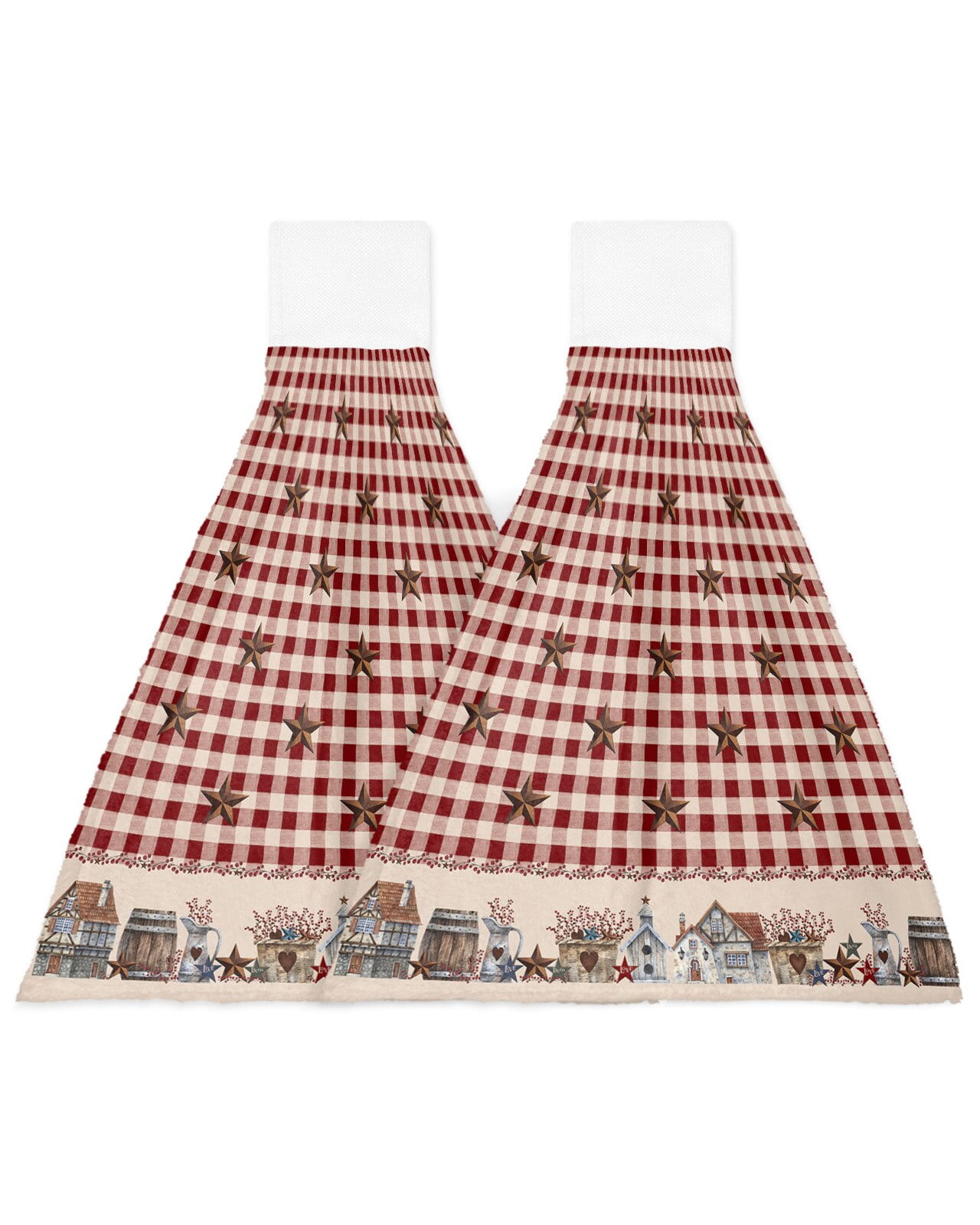 Country Star Berry Retro Red Plaid Hand Towel Soft Wipe Dishcloths
