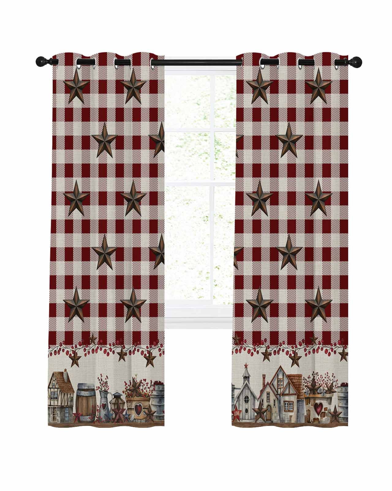 Country Star Blackout Curtains 72 Inch Length Barn Bucket Farmhouse Red