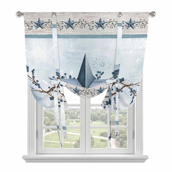 Country Star Blue Balloon Curtains for Living Room/French Door, Farmhouse Vintage Branches Wooden Tie Up Curtains 63 Inch Length Energy Saving Kitchen Curtains Shades for Windows 42"x63"