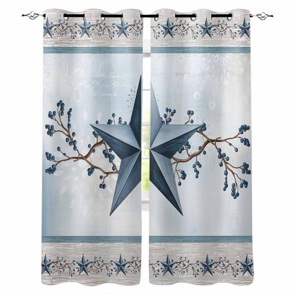 Country Star Blue Blackout Curtains for Bedroom Living Room Darkening Curtains 54 Inch Long Farmhouse Vintage Branches Wooden Short Curtain for Small Window Treatment Grommet Drapes 52"x54"x2