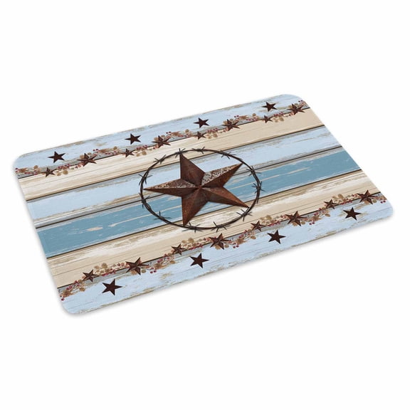 Country Star Blue Doormat Outdoor Entrance 16"x24", Farmhouse Western Texas Star Barn Absorb Moisture Dirt Door Mats, Non-Slip Rubber Backing Floor Mats Indoor, Low-Profile Front Door Rugs