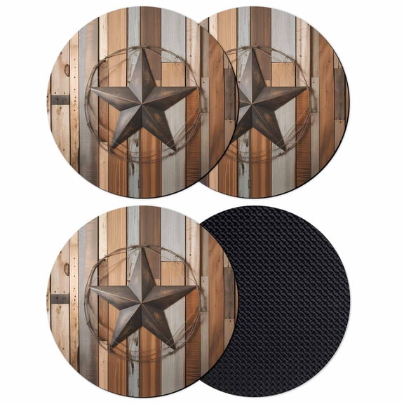 Country Star Brown Coasters Set of 4, Western Texas Vintage Farmhouse Wooden Absorbent Coasters for Drinks, Coaster for Bar Office Dining Coffee Table Accessories Decor, Non Slip Round Desk Coaster