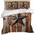 thumbnail image 1 of Country Star Brown Duvet Cover Set, Western Texas Vintage Farmhouse Wooden Soft Duvet Cover Twin Size Bedding Set 4 Pieces, 1 Quiltcover and 2 Pillowcases with Zipper, 1 Bed Sheet for All Seasons, 1 of 9