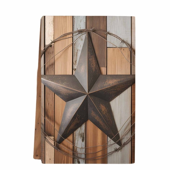 Country Star Brown Microfiber Kitchen Towel, Western Texas Vintage Farmhouse Wooden Soft Absorbent Dish Towels, Quick Drying Washable Dishcloths for Kitchen Cleaning, Drying Dishes, 18x28 Inches