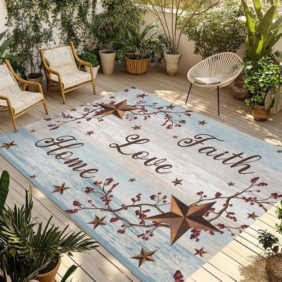 Country Star Brown Outdoor Rug for Patio/Deck/Porch, Non-Slip Large Area Rug 6 x 9 Ft, Vintage Rustic Texas Stars Wooden Indoor Outdoor Rugs Washable Area Rugs, Reversible Camping Rug Carpet Runner