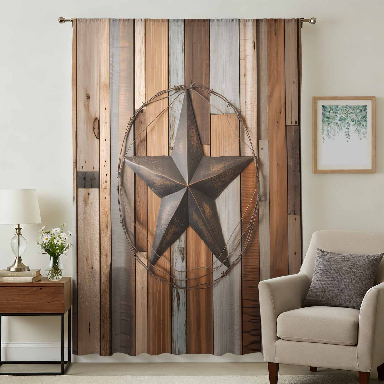 Country Star Brown Sheer Curtains 108
