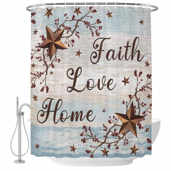 Country Star Brown Shower Curtain Set - Standard 72" x 72" Washable Bathtub Curtain with 12 Hooks, Vintage Rustic Texas Stars Wooden Waterproof Fabric Stall Shower Curtains for Bathroom/Bathtub
