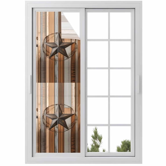 Country Star Brown Window Privacy Film, Western Texas Vintage Farmhouse Wooden Static Cling UV Sun Blocking Heat Control Window Tint, Non-Adhesive One Way Windows Privacy Cover 17.7''x78.7''