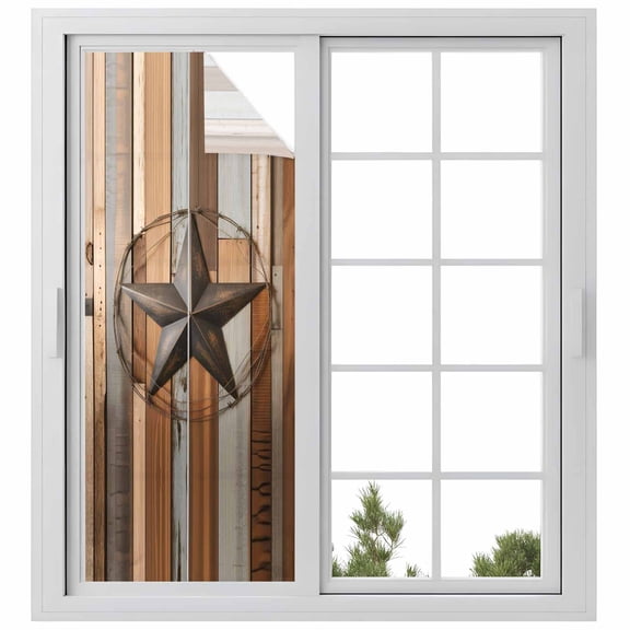 Country Star Brown Window Privacy Film, Western Texas Vintage Farmhouse Wooden Static Cling UV Sun Blocking Heat Control Window Tint, Non-Adhesive One Way Windows Privacy Cover 29.5''x78.7''