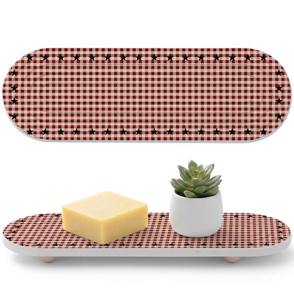 Country Star Diatomaceous Earth Coasters, Berry Red Buffalo Plaid Water Absorbent Diatomite Coaster, Bathroom Tray Stone Dish Drying Mat Kitchen Sink Tray 12x4in
