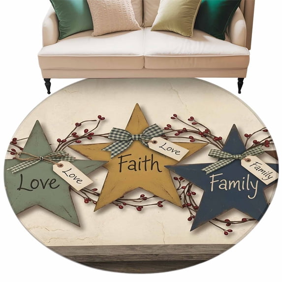 Country Star Eucalyptus Round Rug 8ft Washable Circle Rugs Non Slip ...