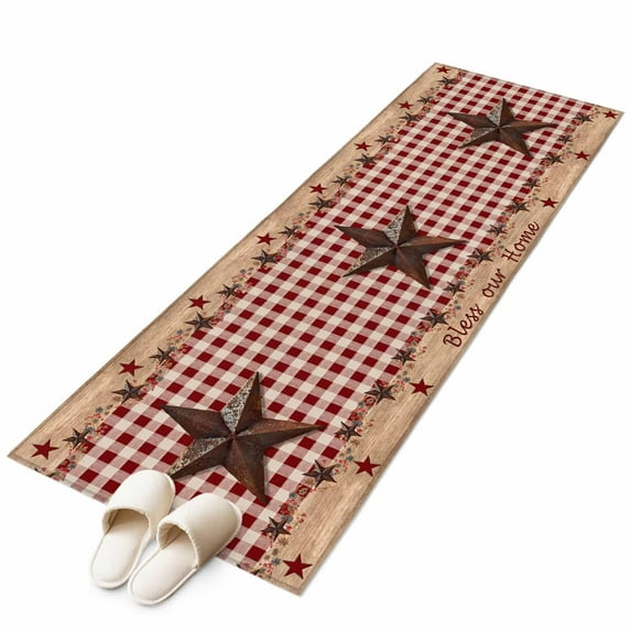 Country Star Farm 2'x6' Runner Rug, Farmhouse Plaid Texas Vintage Fruit Washable Non-Slip Area Rugs for Hallway Kitchen Floor Bedroom Entryway, Laundry Carpet Decoration Indoor Mat