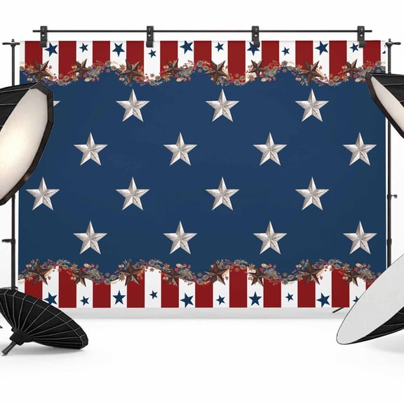 Country Star Farm Backdrop for Photography,Fabric Photo Background Backdrop,Red Blue Patriots Stripe American Flag Photo Booth Background for Portrait Photoshoot Video Wedding Banner 12x8ft