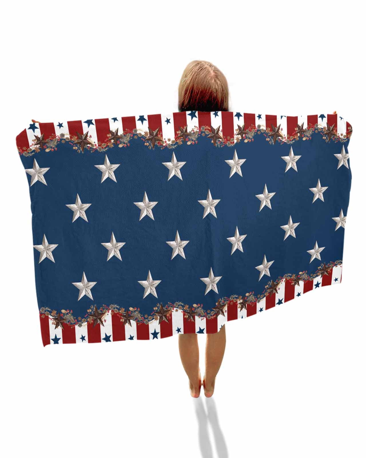 Country Star Farm Beach Towels Oversized Super Absorbent, Red Blue Patriots Stripe American Flag Lightweight Bath Towel Quick Dry Sets For Bathroom/Pool/Rv Camping/Beach Play/Gym Room/Picnic 23"x47"