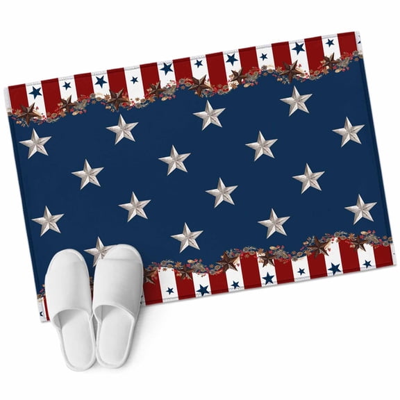 Country Star Farm Large Area Rugs for Bedroom Living Room, Non Slip Carpet Bedside Rug, Red Blue Patriots Stripe American Flag Rectangular Floor Cover Kitchen Accent Rug 2'x3' for Dining Room/Office