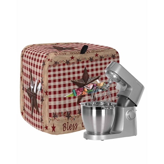 Country Star Farm Stand Mixer Dust Cover with Storage Pocket & Handles,Farmhouse Plaid Texas Vintage Fruit Fits All Tilt Head & Bowl Lift Kitchen Appliance Cover Organizer Accessories,4.5-5 Quart