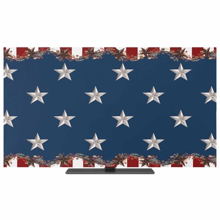 Country Star Farm TV Dust Cover,Stretchable TV Screen Desktop Computer Protector Cover,Red Blue Patriots Stripe American Flag Television Dustproof Slipcover for 70–75 Inch Flat or Curved TVs