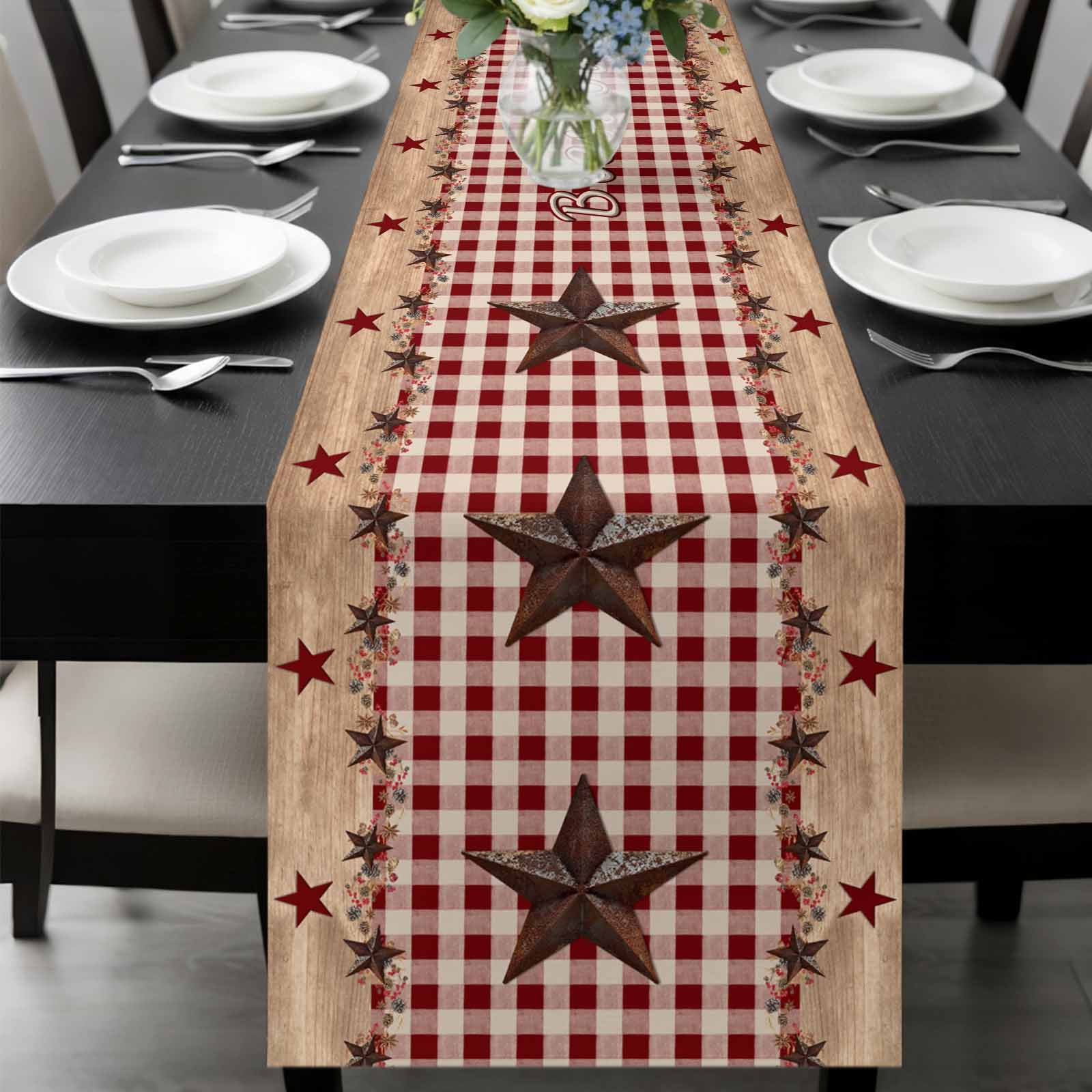 Country Star Farm Table Runner 70 Inches Long, Farmhouse Plaid Texas ...