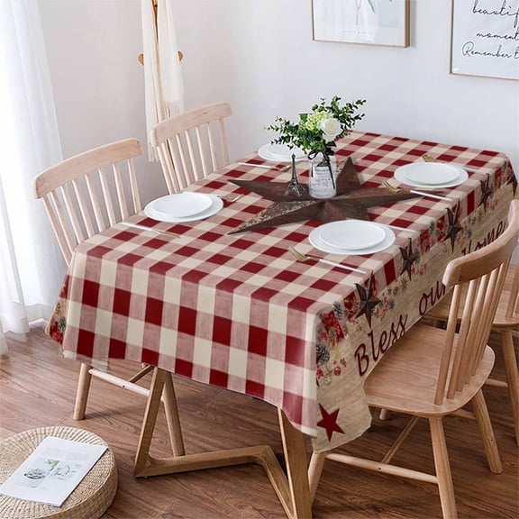 Country Star Farm Tablecloth Rectangle Table Cloth 60x102 , Waterproof Tablecloth Outdoor Table Cloth, Farmhouse Plaid Texas Vintage Fruit Washable Table Cover for Kitchen Dining Party