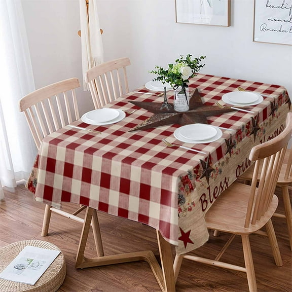 Country Star Farm Tablecloth Rectangle Table Cloth 60x84 , Waterproof Tablecloth Outdoor Table Cloth, Farmhouse Plaid Texas Vintage Fruit Washable Table Cover for Kitchen Dining Party