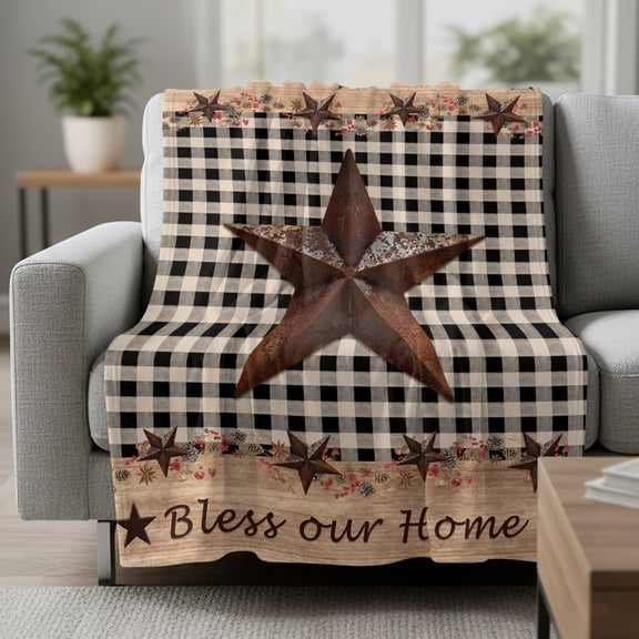Country Star Fleece Throw Blanket Lightweight Farmhouse Texas Star Fuzzy Flannel Throws Super Soft Cozy Flannel Blanket for Couch, Sofa, Bed, Travel 30"x40"
