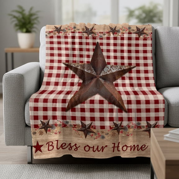 Country Star Fleece Throw Blanket Lightweight Farmhouse Texas Star Fuzzy Flannel Throws Super Soft Cozy Flannel Blanket for Couch, Sofa, Bed, Travel 40"x50"