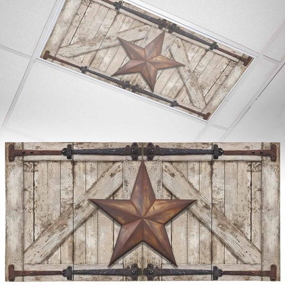 Country Star Fluorescent Light Covers Retro Rust Yellow Star Beige Farmhouse Door Magnetic Light Filters Ceiling Lighting Panel Shade for Classroom Office Home 2 x 4 ft, 1 Pack