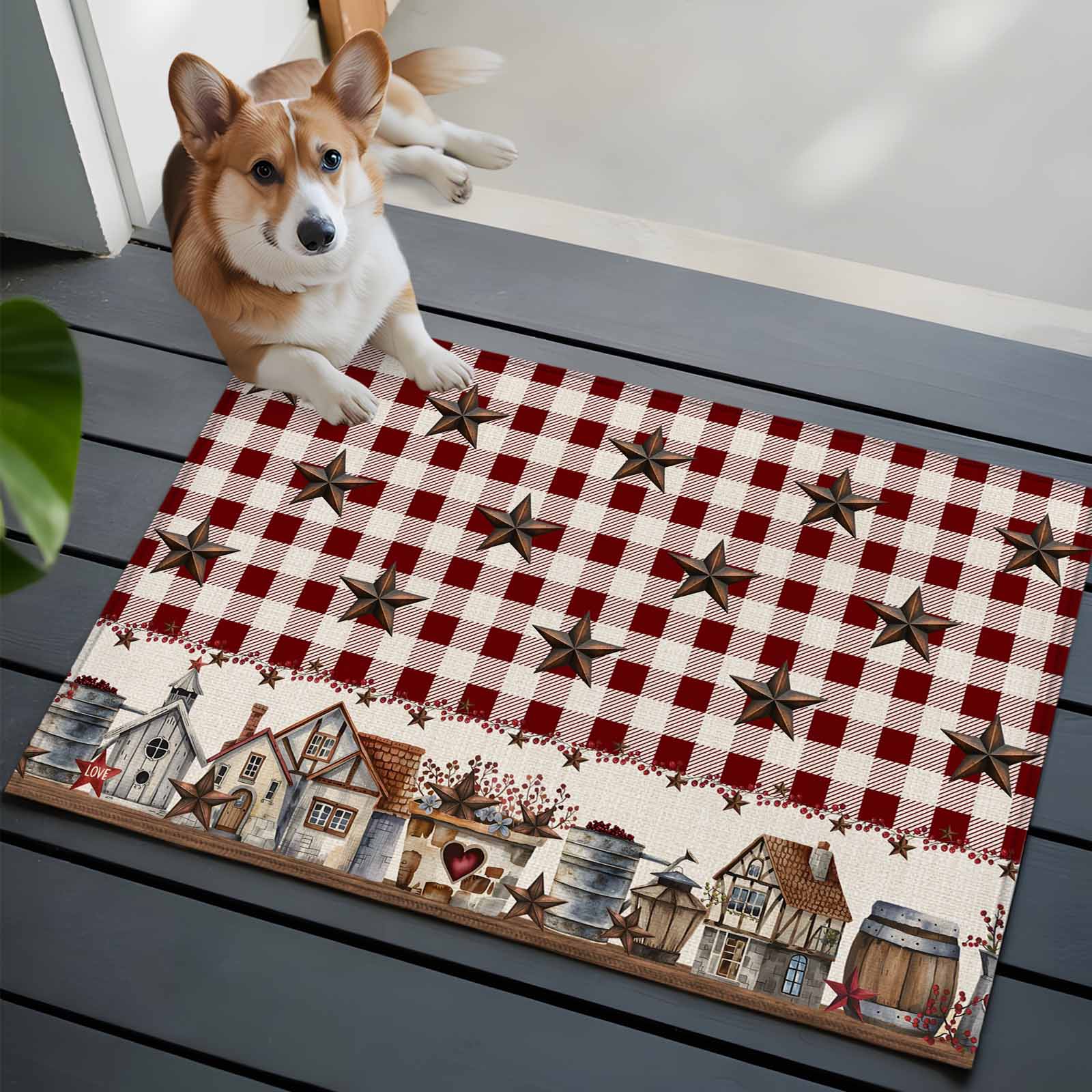 Country Star Front Door Rugs 2x3 ft Barn Bucket Farmhouse Red Buffalo ...