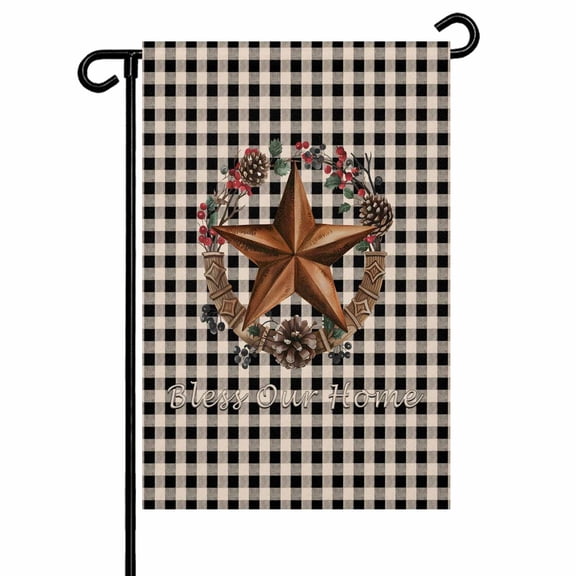 Country Star Garden Flags for Outside Farmhouse Black Begin Plaid Double Sided Yard Flags Outdoor House Decoration, Small 28X40 Inch