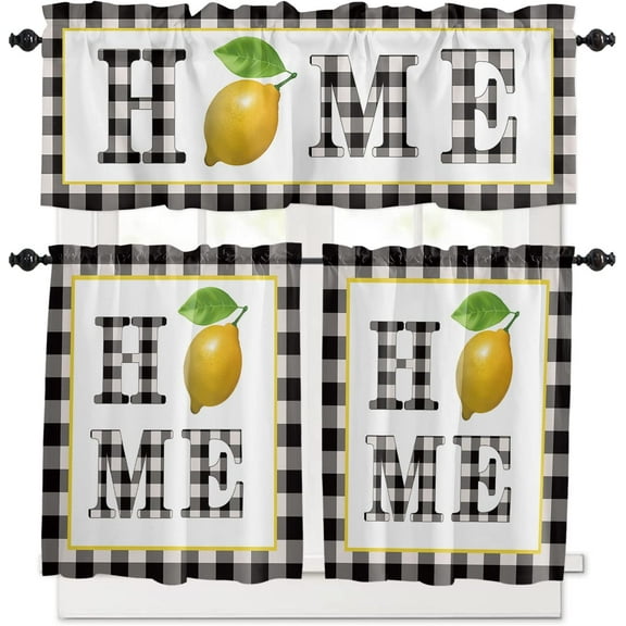 Country Star Live Laugh Love 3 Piece Kitchen Curtains Tiers and Valances Set, Rustic Berries Pine Cones Red Plaid Rod Pocket Short Window Treatment Tiers Curtains Panel and Valance for Cafe Bathroom