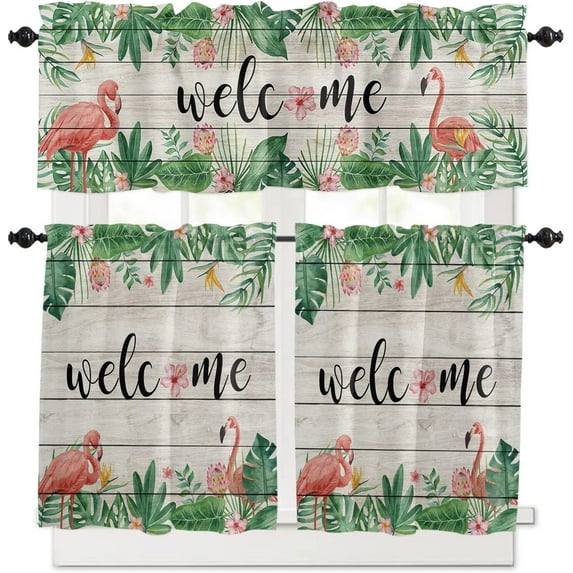 Country Star Live Laugh Love 3 Piece Kitchen Curtains Tiers and Valances Set, Rustic Berries Pine Cones Red Plaid Rod Pocket Short Window Treatment Tiers Curtains Panel and Valance for Cafe Bathroom